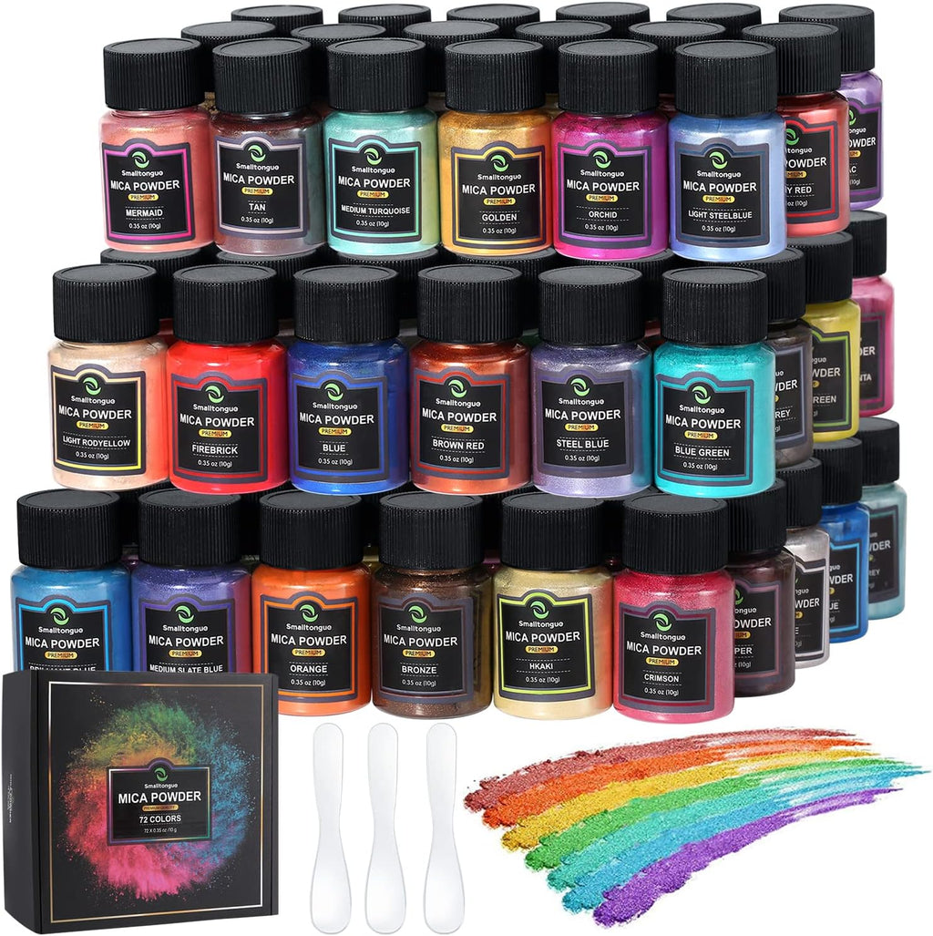 Mica Powder, 72 Colors (10g), Pigment for Epoxy Resin, Soap, Bath Bomb | Complies with ASTM D-4236| For Lip Gloss