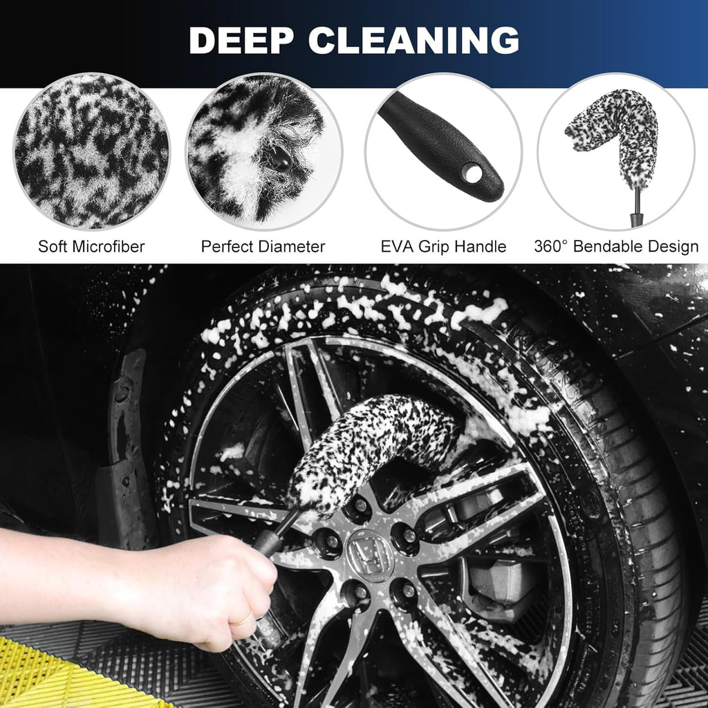 Car Wheel & Tire Brush Set, Wheel Cleaner Brush, Soft & Stiff Bristle Cleaning Brush, Wheel Brushes for Cleaning