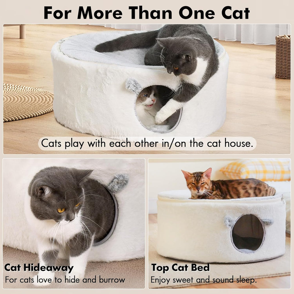 Cat Bed for Indoor Cats, Fluffy Large Enclosed Cat House Cave Pet Bed Hammock with Removable Washable Cover for