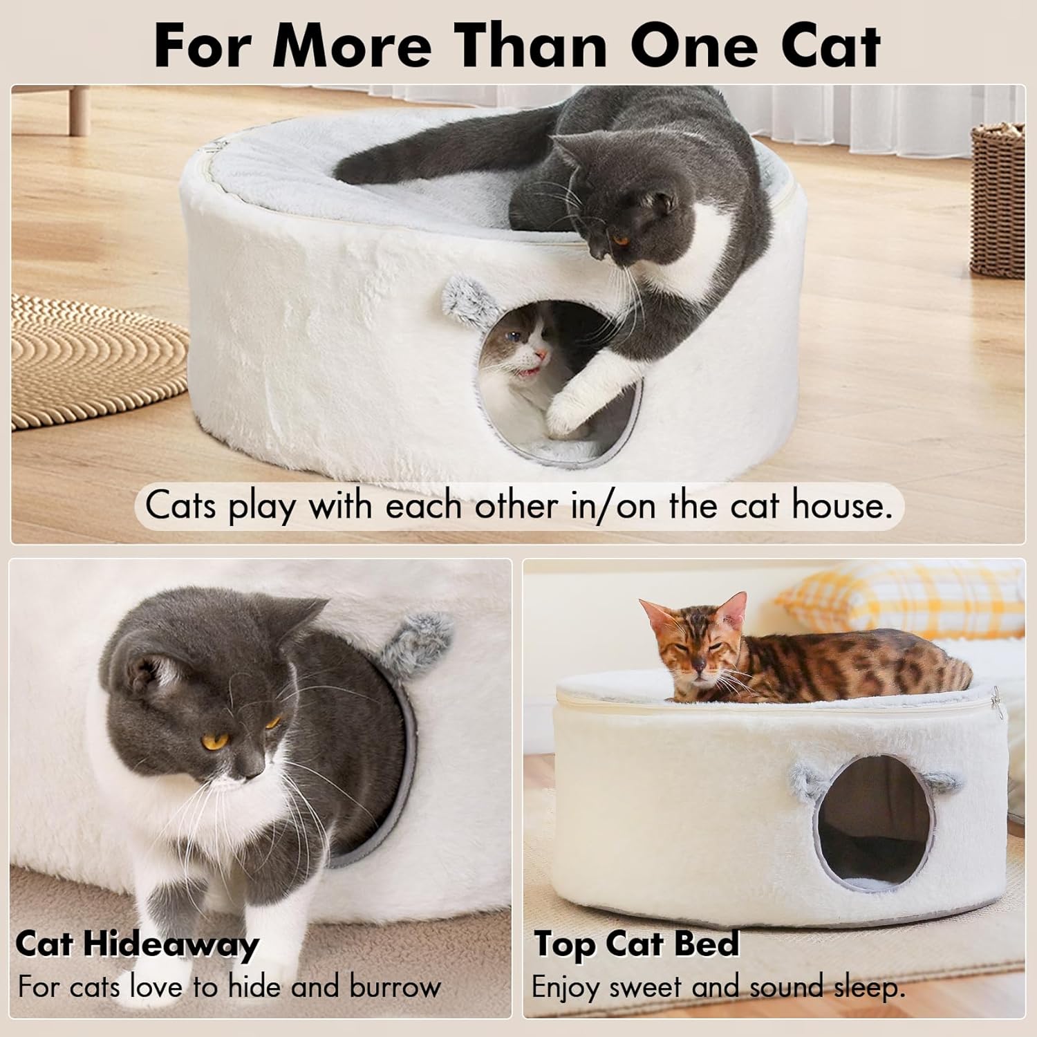 Cat Bed for Indoor Cats, Fluffy Large Enclosed Cat House Cave Pet Bed Hammock with Removable Washable Cover for