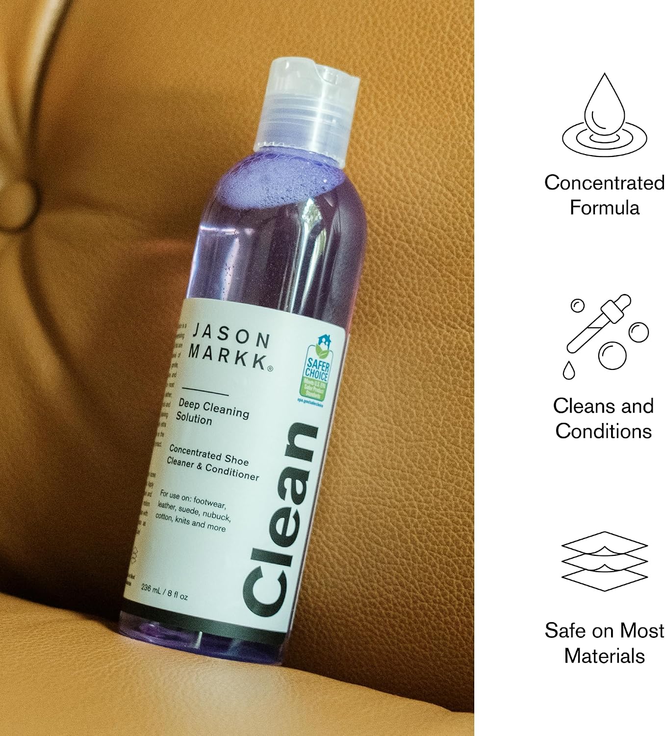 Deep Cleaning Solution, Shoe Cleaner, Cleans & Conditions, Sneaker Care, Ideal for Footwear, Safe for Leather, Suede