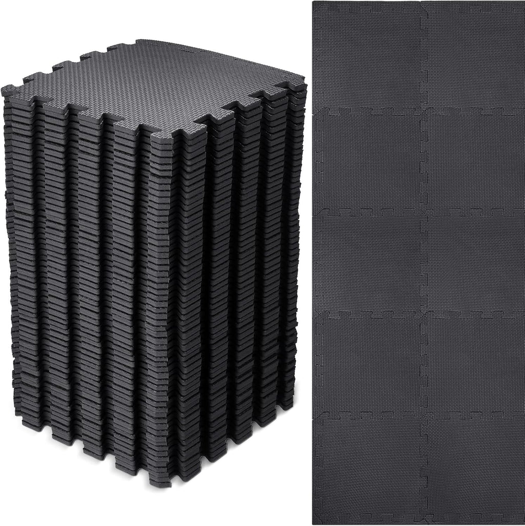 60 PCS Kids Foam Puzzle Mat,Black | 12 Inch, Solid Color Foam Play Mat Bulk, Multi-Use Floor Rug, with Borders