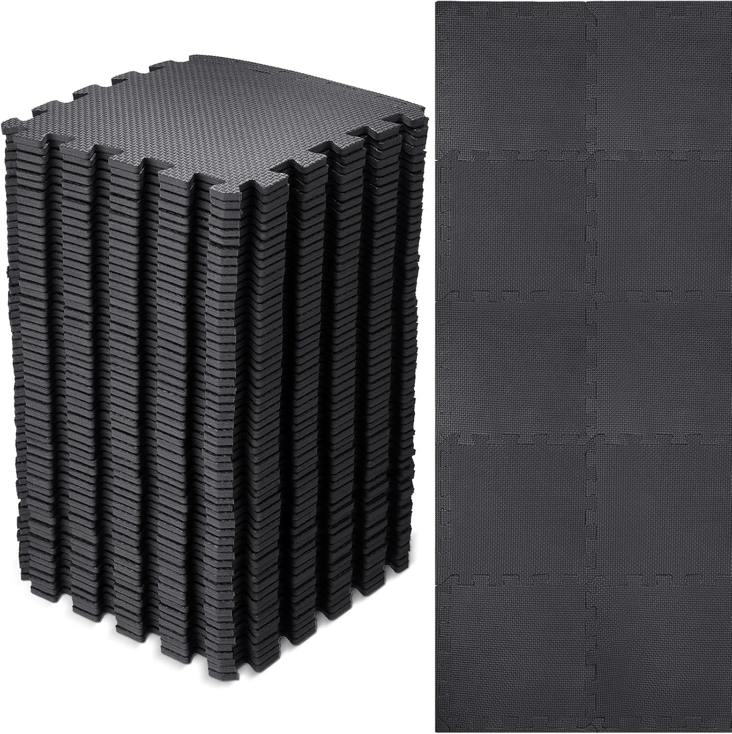 60 PCS Kids Foam Puzzle Mat,Black | 12 Inch, Solid Color Foam Play Mat Bulk, Multi-Use Floor Rug, with Borders