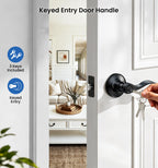 Keyed Entry Door Handle with Lock, Wave Door Levers, Matte Black