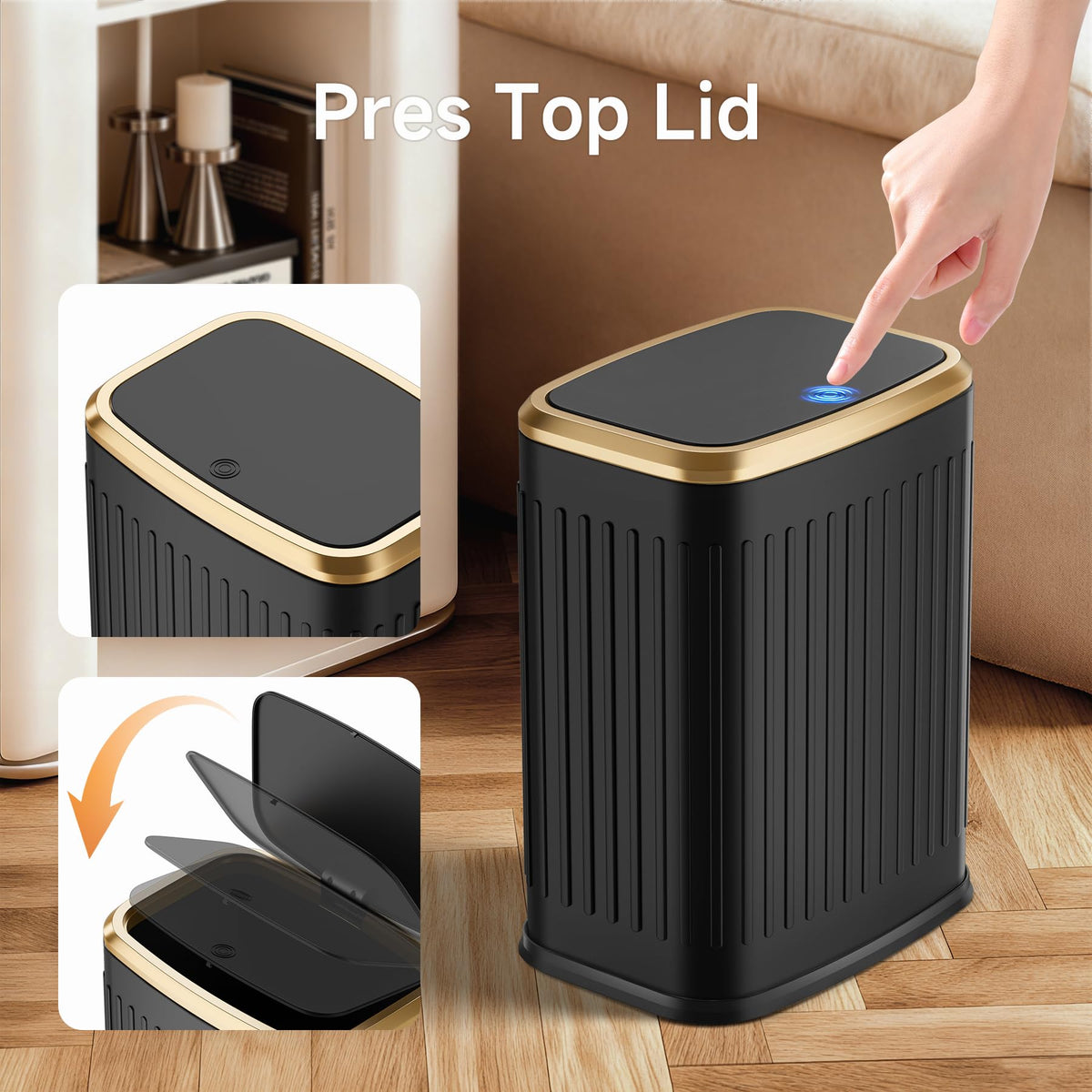 Small Bathroom Trash Can with Pop-up Lid, 2.1 Gallon, Black