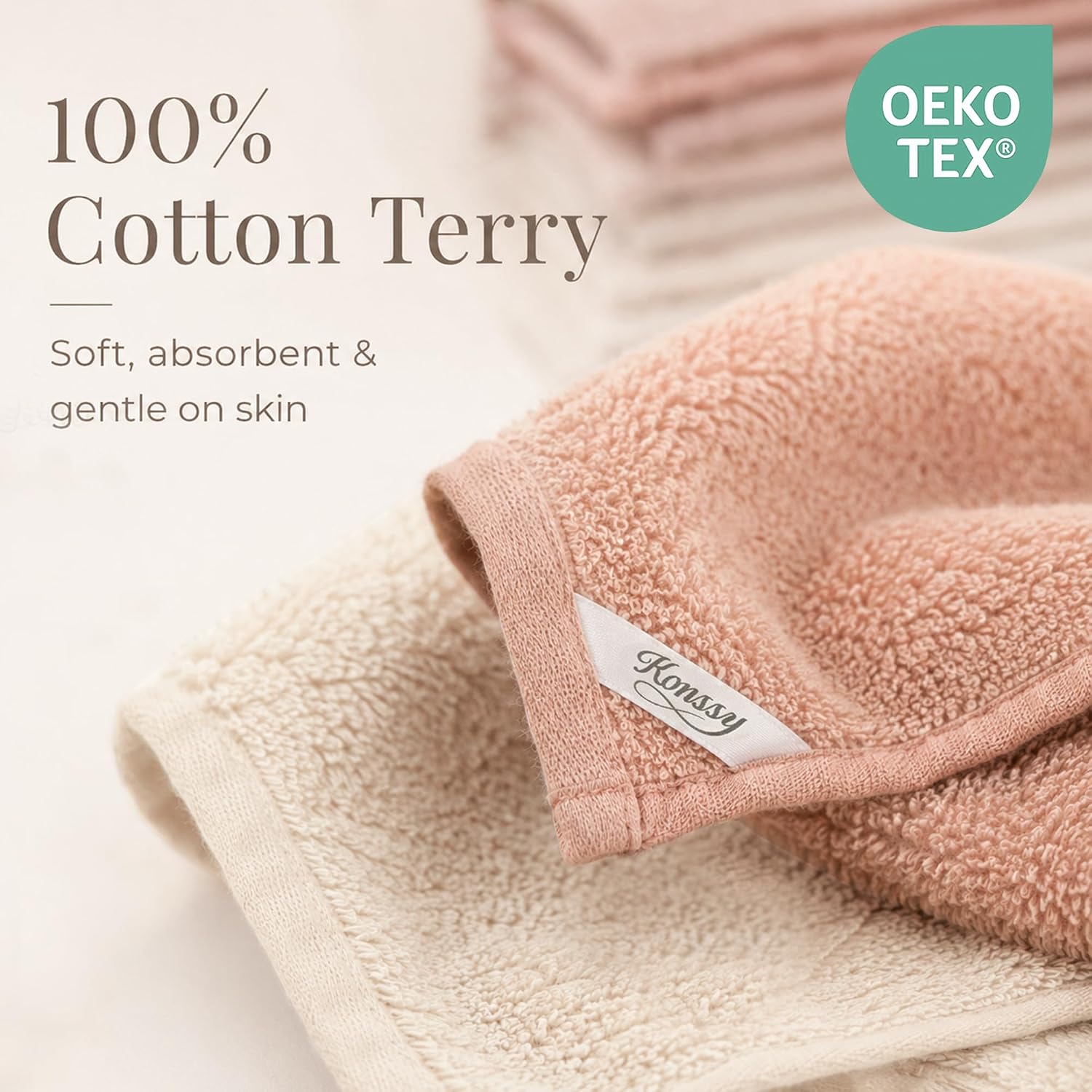 6-Pack 100% Cotton Terry Face Cloths, Soft Wash Cloths for Women | 12" x 12", Absorbent & Reusable Facial Towels for
