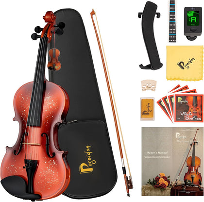 Full Size 4/4 Violin Set for Beginner Student, Christmas Red | Christmas red finish, solid wood. Complete kit: case