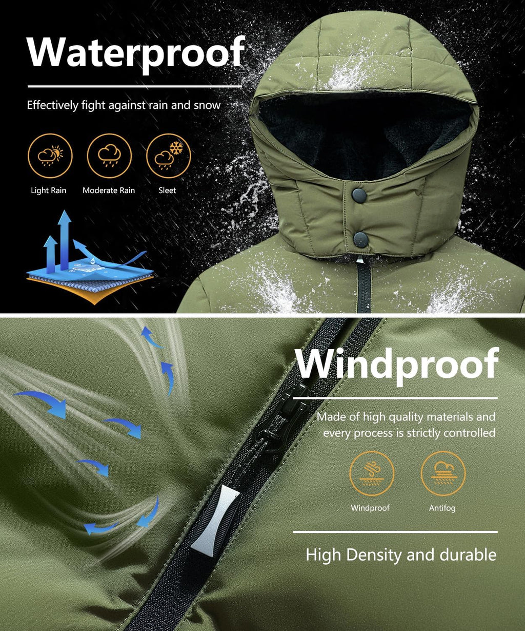 Kids Boy's Winter Coat | Fleece Lined Waterproof Jacket Puffy Cotton Coat Thick Hooded Down Outdoor Coats