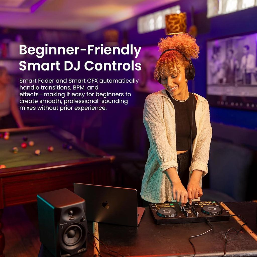 Pioneer DJ AlphaTheta DDJ-FLX2 Compact 2-Channel DJ Controller Bundle with Laptop Stand, Headphones, and Austin