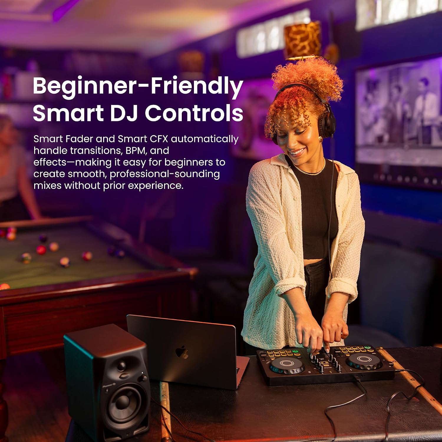 Pioneer DJ AlphaTheta DDJ-FLX2 Compact 2-Channel DJ Controller Bundle with Laptop Stand, Headphones, and Austin
