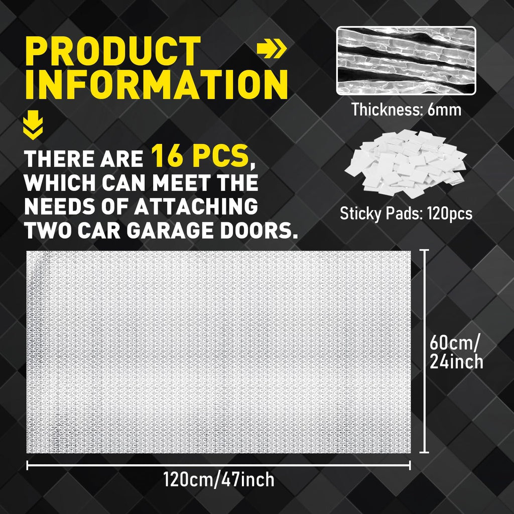 2-Car Garage Door Insulation Kit 16Pcs 24"×48" Reflective Aluminum Foil Double Bubble Panels 6mm Thick Radiant