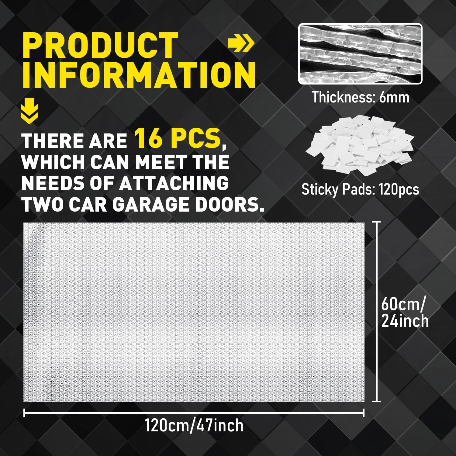 2-Car Garage Door Insulation Kit 16Pcs 24"×48" Reflective Aluminum Foil Double Bubble Panels 6mm Thick Radiant