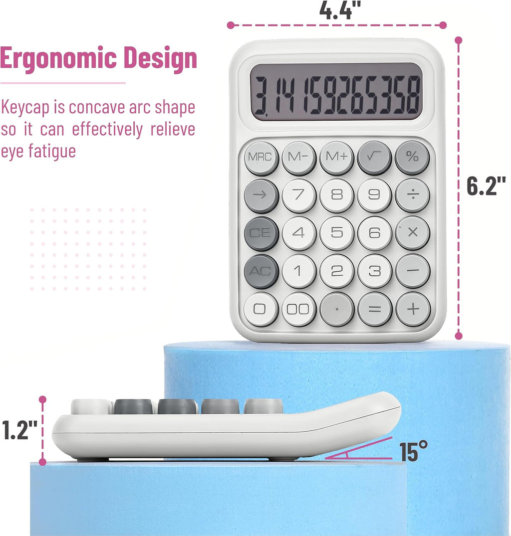 Mechanical Switch Calculator, 12 Digit Large LCD Display | Gray with Big Buttons, Mechanical Switch Calculator for