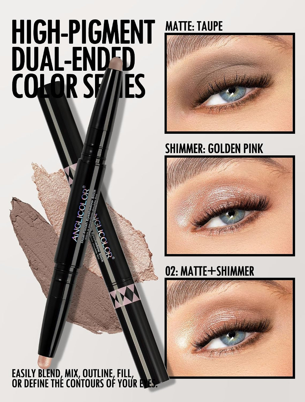 Dual-Ended Cream Eyeshadow Stick Matte & Shimmer 02 noon