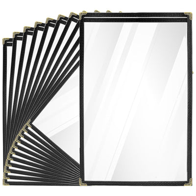 12PCS Menu Covers 8.5 X 14 Inch, Single Page 2 View Restaurant Menu Covers Book, Double Stitched Clear Menu Holders
