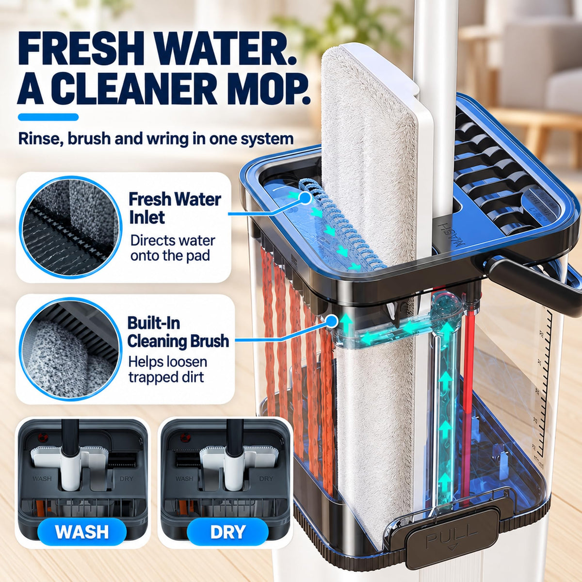 Flat Mop and Bucket with Wringer Set,Mops for Floor Cleaning