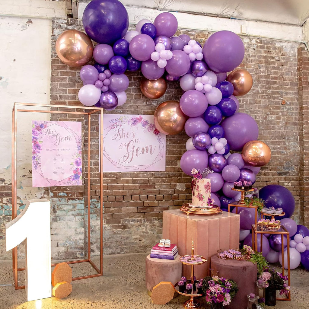 Purple Balloon Arch Kit Garland 142pcs Different Sizes of 18 12 10 5 Inch Dark Royal Light Pastel Metallic Purple