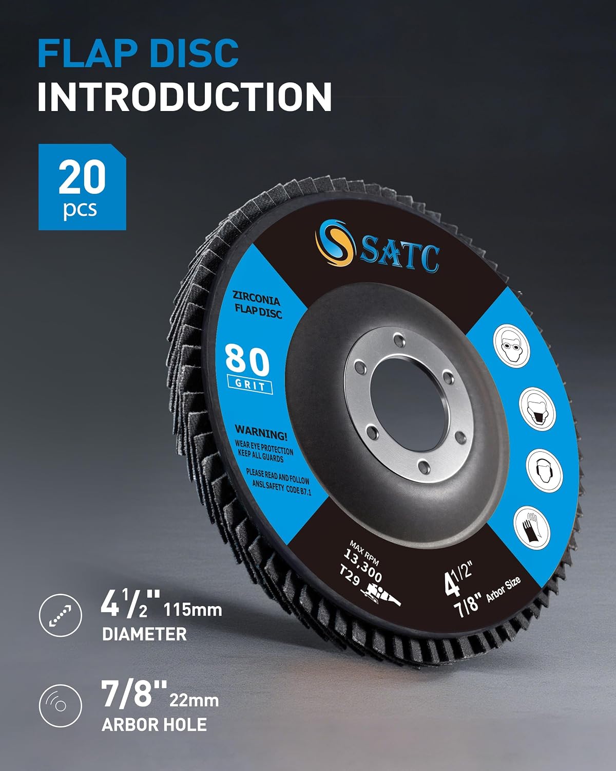 S SATC 20PCS Flap Discs 4 1/2 for Angle Grinder High Performance Grinder Flap Disc 80Grit Type 29