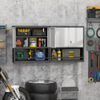 Locking Metal Wall Mounted Garage Storage Cabinet with Doors and Shelves