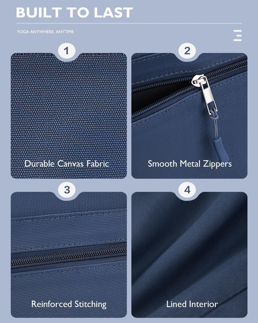 Yoga Mat Bag, Extra Canvas Gym Bag with Waterproof Pocket Metal Zipper, Fits Mat & Blocks, Stylish Yoga Mat Carrier