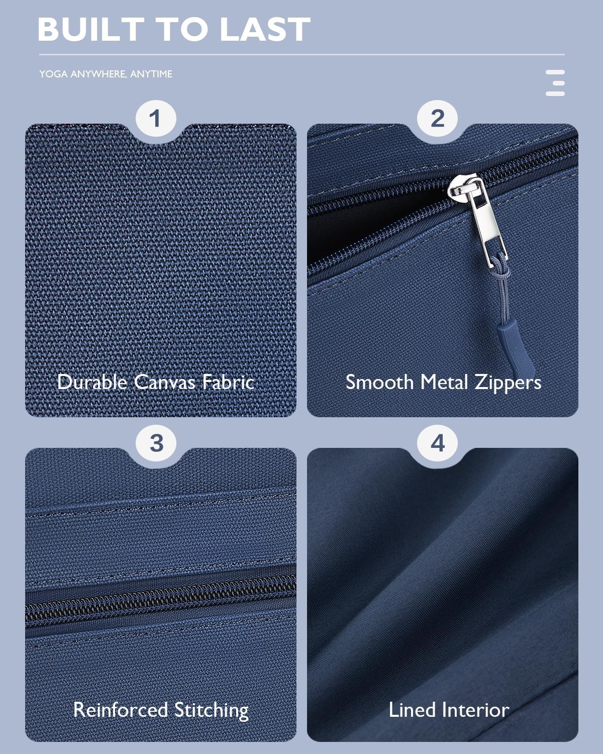 Yoga Mat Bag, Extra Canvas Gym Bag with Waterproof Pocket Metal Zipper, Fits Mat & Blocks, Stylish Yoga Mat Carrier