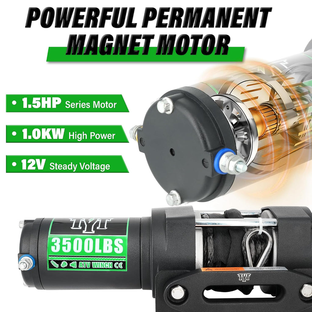 3500 lb ATV Winch, 12V DC Electric Winch with Wireless Remote and Wired Switch, 7/32"x 30FT Synthetic Winch Rope with