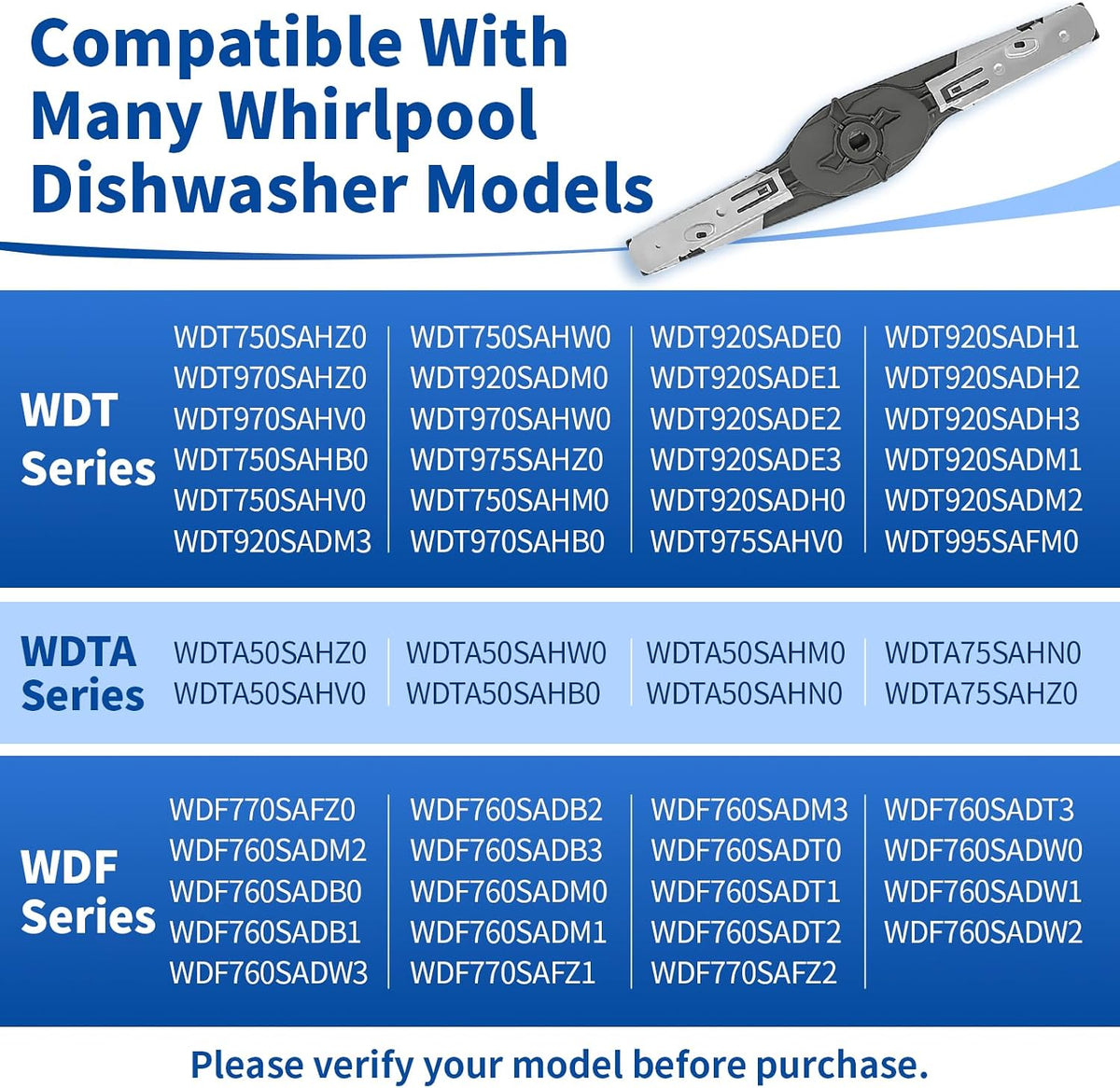 W10837249 Dishwasher Lower Spray Arm Replacement for Whirlpool