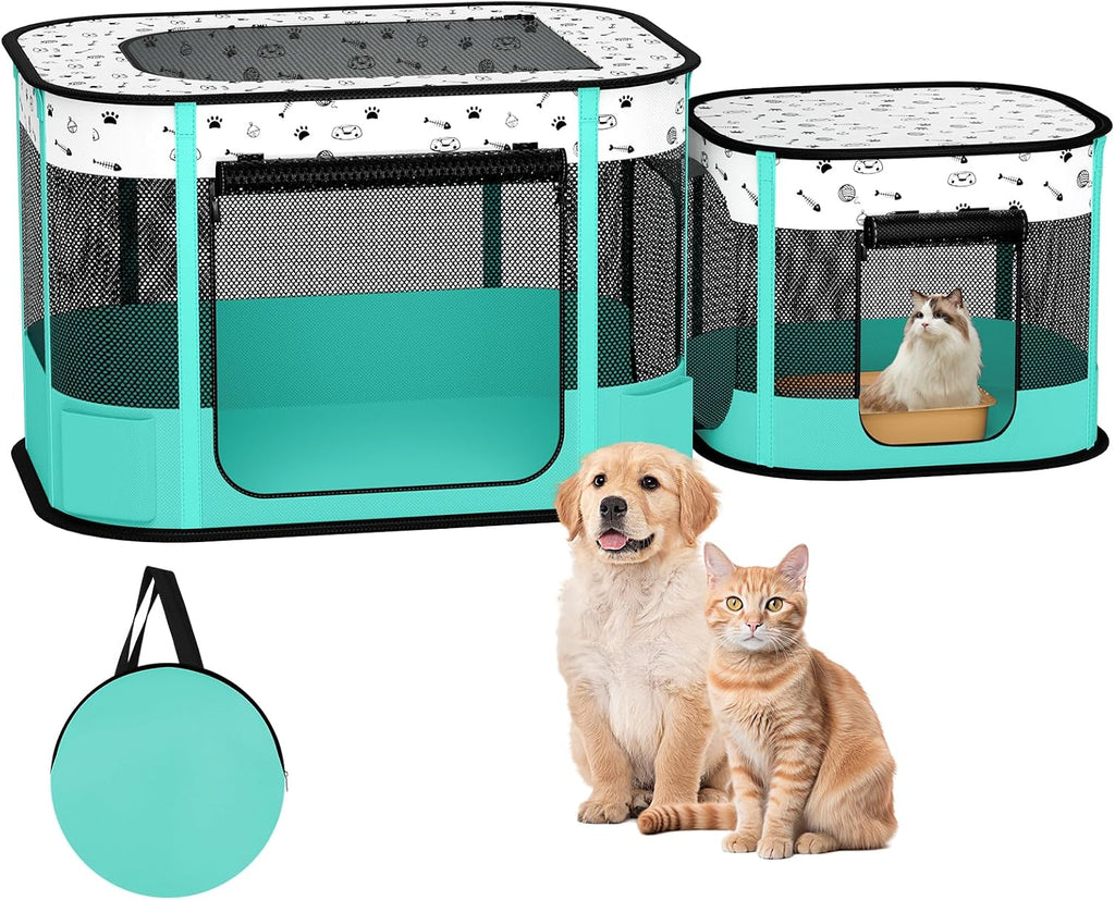 Portable Cat Playpen, 8-Rod Reinforced Kitten Dog Playpens, Foldable Play Pen for Indoor Cats Enclosed Pet Puppy