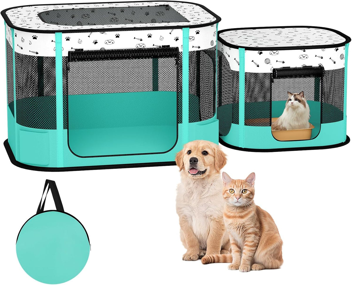 Portable Cat Playpen, 8-Rod Reinforced Kitten Dog Playpens, Foldable Play Pen for Indoor Cats Enclosed Pet Puppy