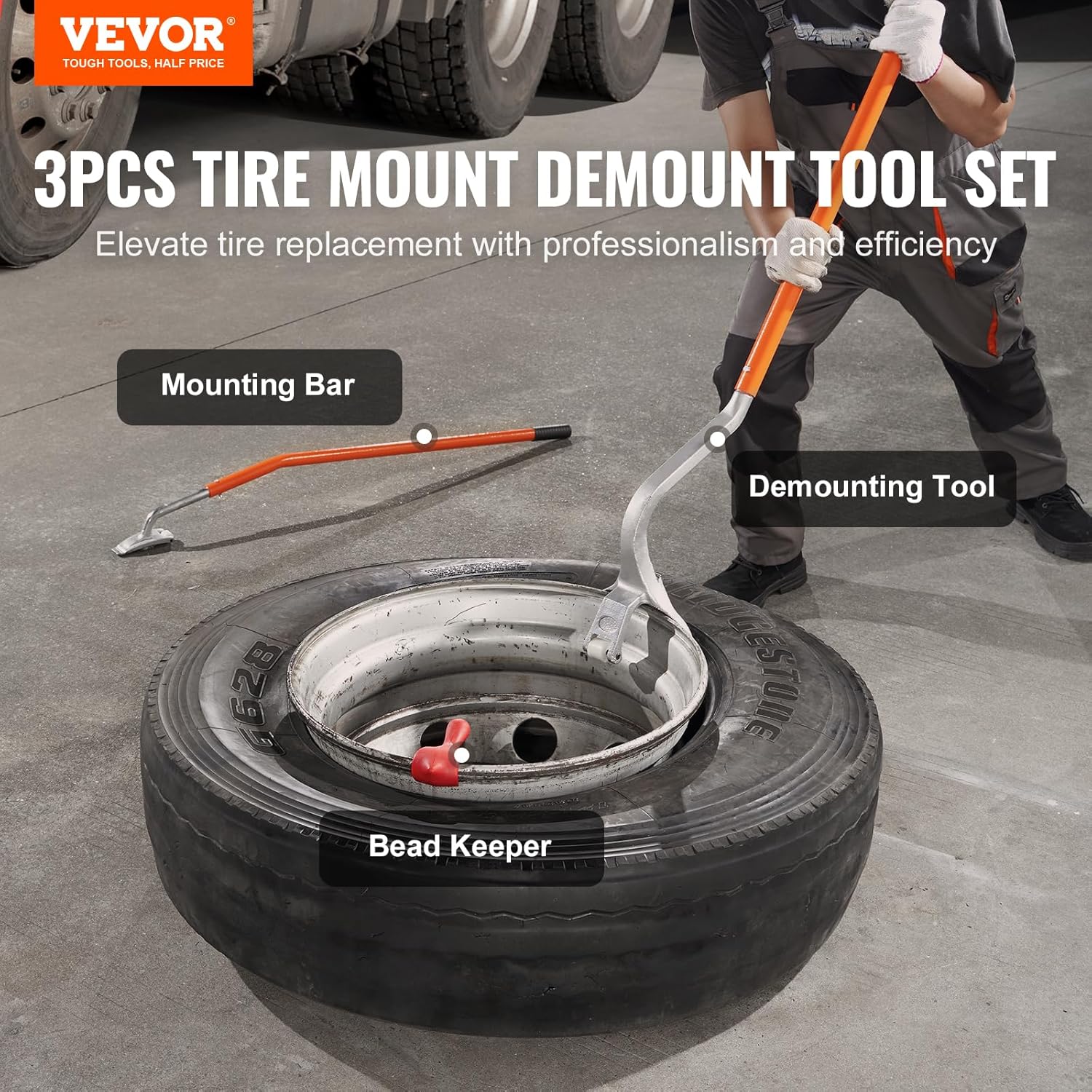 Tire Mount Demount Tool 22.5" to 24.5" Tire Changer Steel Bead Breaker Extra Bead Holder Tubeless Truck Manual Tire