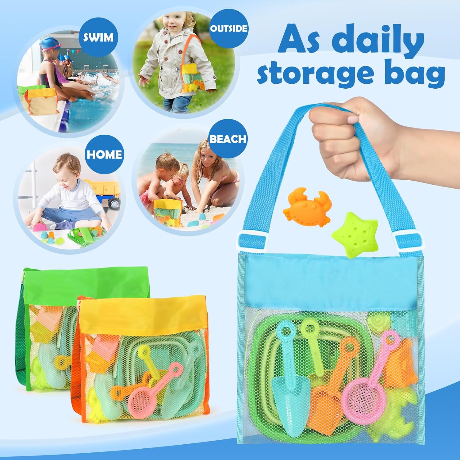 Beach Toys for Kids Toddlers, 3 Collapsible Sand Buckets and Shovels Set | Collapsible Sand Toys with 3 Pack Foldable