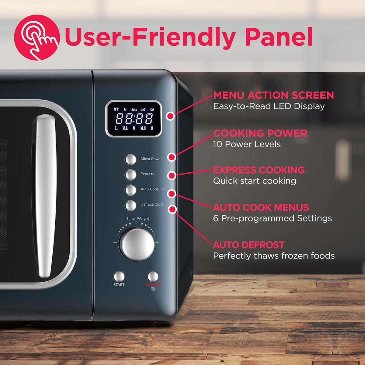 0.7 Cu. Ft. Retro Countertop Microwave Oven, 700W Compact Microwave with 8 Auto Cook Menus, Auto Defrost, 5 Power