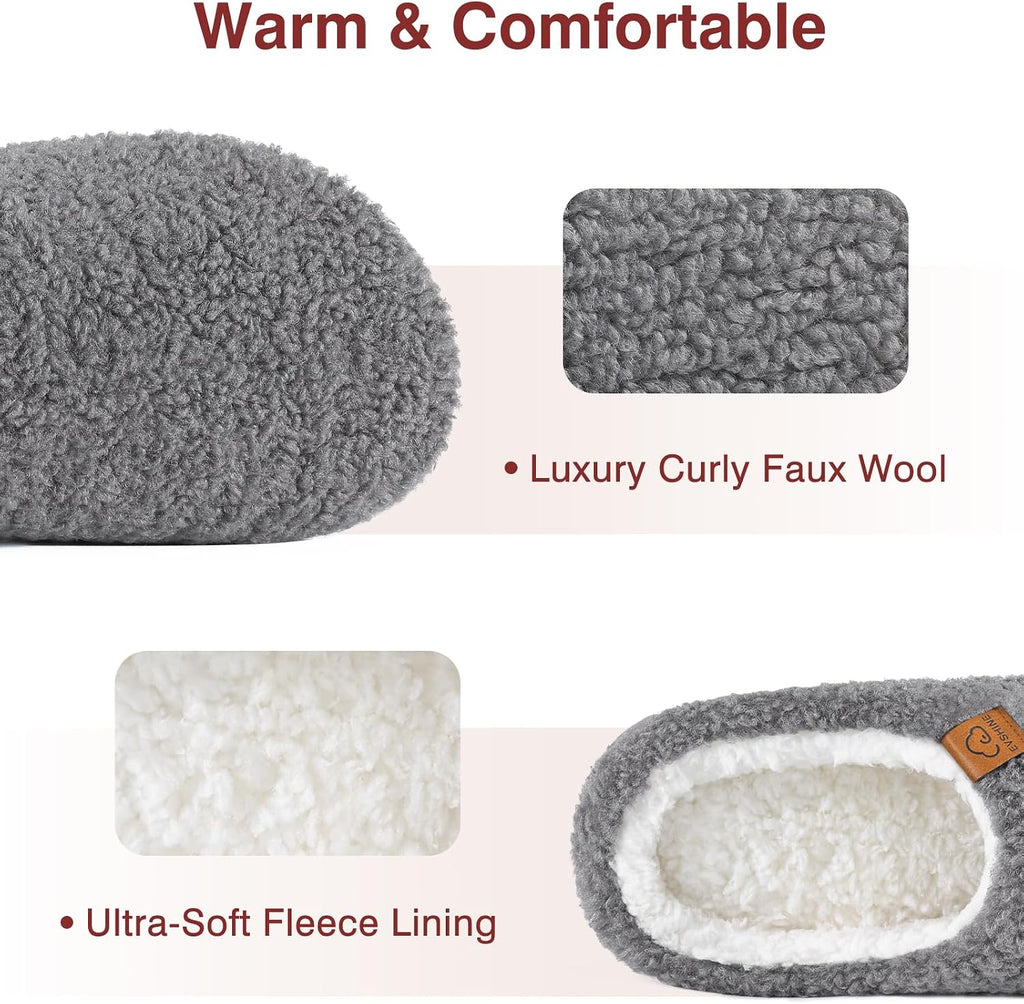 Memory Foam Fuzzy Slippers for Women Curly Fleece House Shoes | Indoor Outdoor, Comfy and Warm Fur Lining, Non-slip