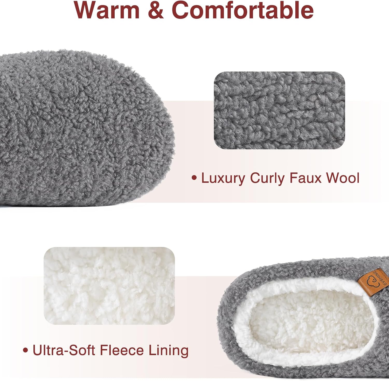 Memory Foam Fuzzy Slippers for Women Curly Fleece House Shoes | Indoor Outdoor, Comfy and Warm Fur Lining, Non-slip