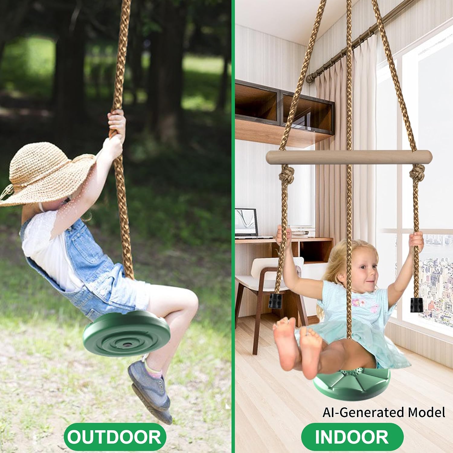 Disc Swing for Kids, Swing Set Accessories, 7FT Height Adjustable Gym Monkey Bars, Hanging Tree Seat for Backyard