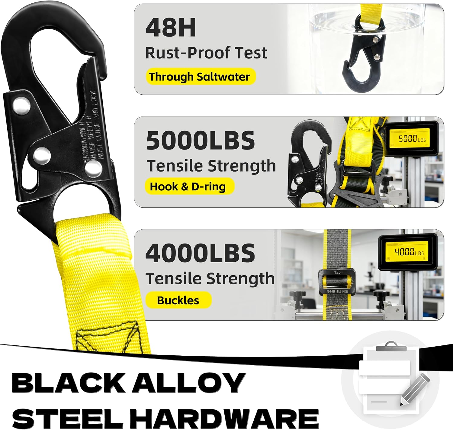 Safety Harness Fall Protection Kit - Construction Roof Full Body Harness w/Detachable 6FT Shock Absorbing Lanyard &