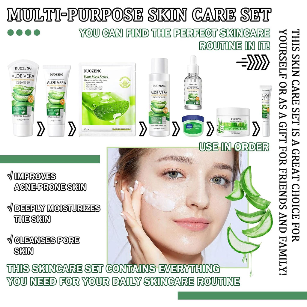 Skin Care Kit,Skincare Gift Set with Facial Cleanser,Toner,Serum,Eye Cream, Face Cream,Exfoliating Gel,Sleeping Lip