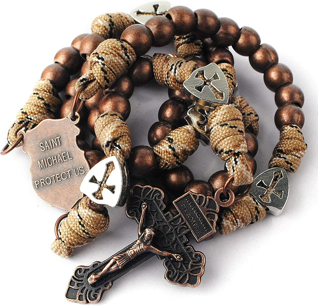 Catholic Rosary Paracord Large Metal Beads St.Michael Medal Men