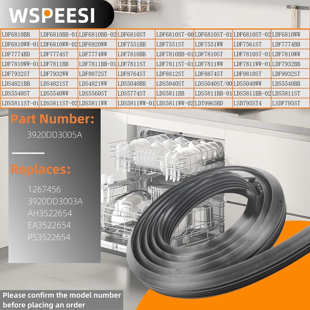 3920DD3005A Dishwasher Rubber Door Seal Compatible with LG Dishwasher Replacement Parts. Suitable for LG Dishwasher Door Gasket Replacement, Comes with 2 Yr Warranty.