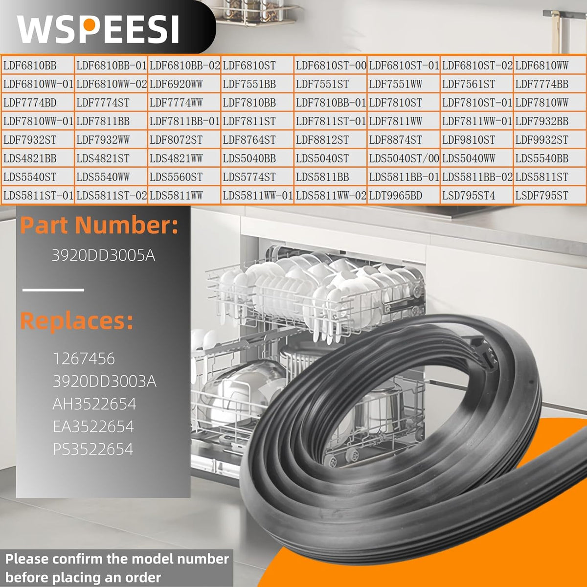 3920DD3005A Dishwasher Rubber Door Seal Compatible with LG Dishwasher Replacement Parts. Suitable for LG Dishwasher Door Gasket Replacement, Comes with 2 Yr Warranty.