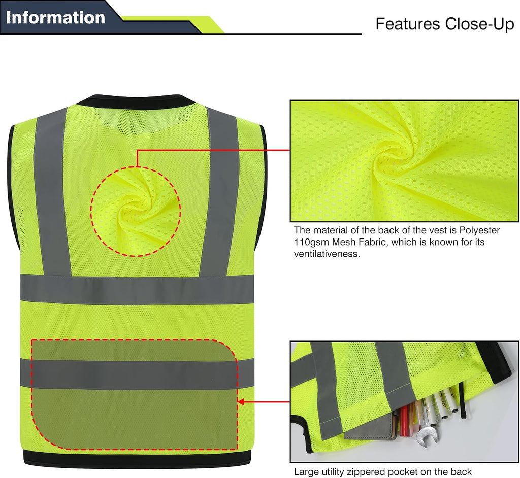 Safety Vest, High Visibility Reflective Vest for Outdoor Work | ANSI Class 2,breathable mesh,reflective strips,multi