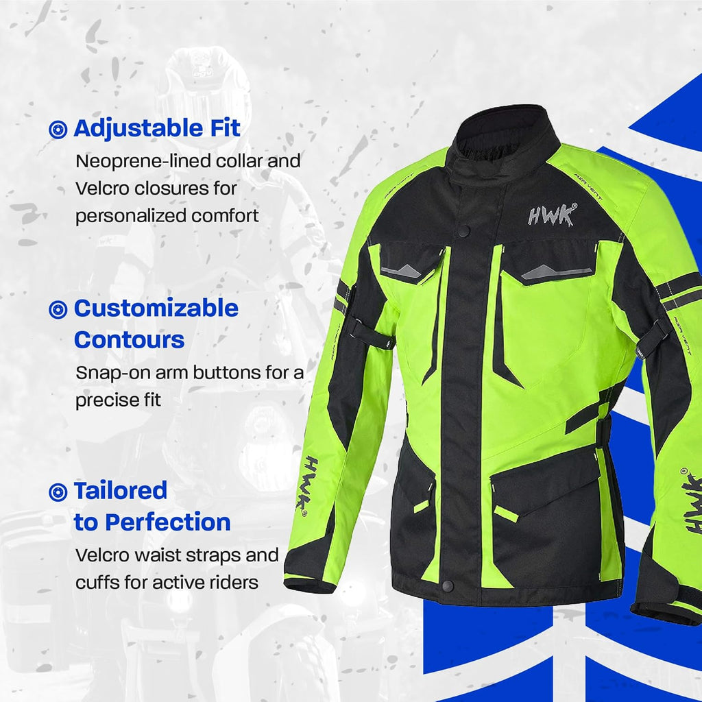 HWK Men's Motorcycle Jacket – Hi-Vis Green, XL | Cordura, CE Armor