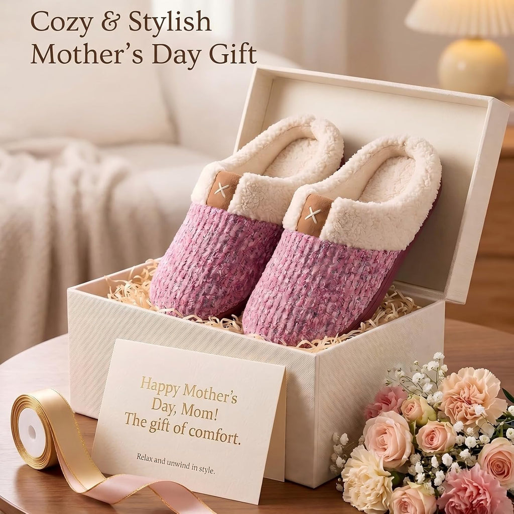 Women's Indoor Bedroom Slipper with Memory Foam, Gift for Women, Wool-Like House Shoe with Anti-Skid Rubber Sole for