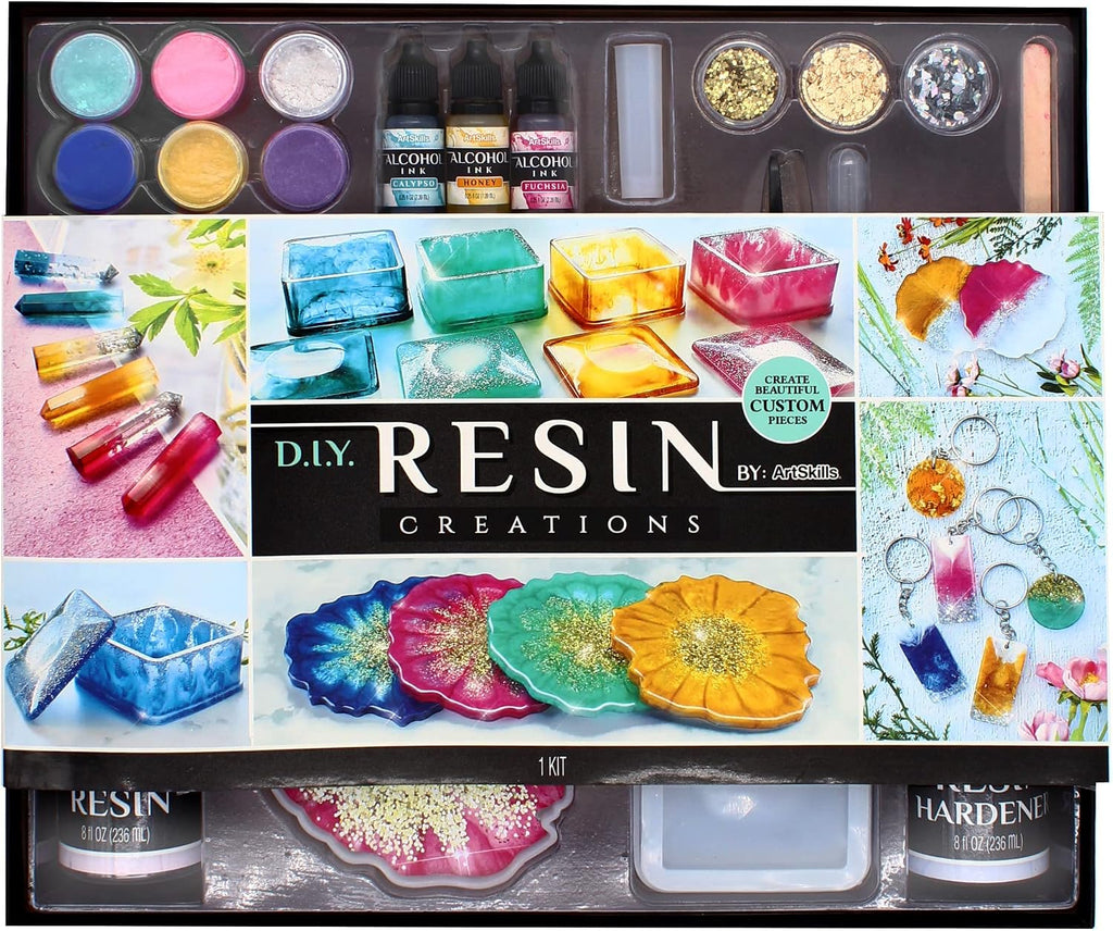 Epoxy Resin Kit for Beginners, Clear Craft Resin Art Kit with Silicone Molds, Alcohol Inks, Glitter, Mica Powder &