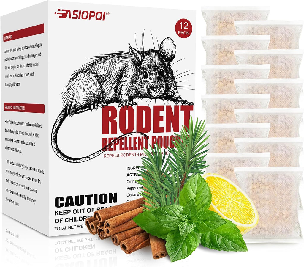 Mouse Rodent Repellent Pounches | Peppermint Oil Mice Repellent, Natural Mouse Deterrent for Kitchen, Warehouse, Car