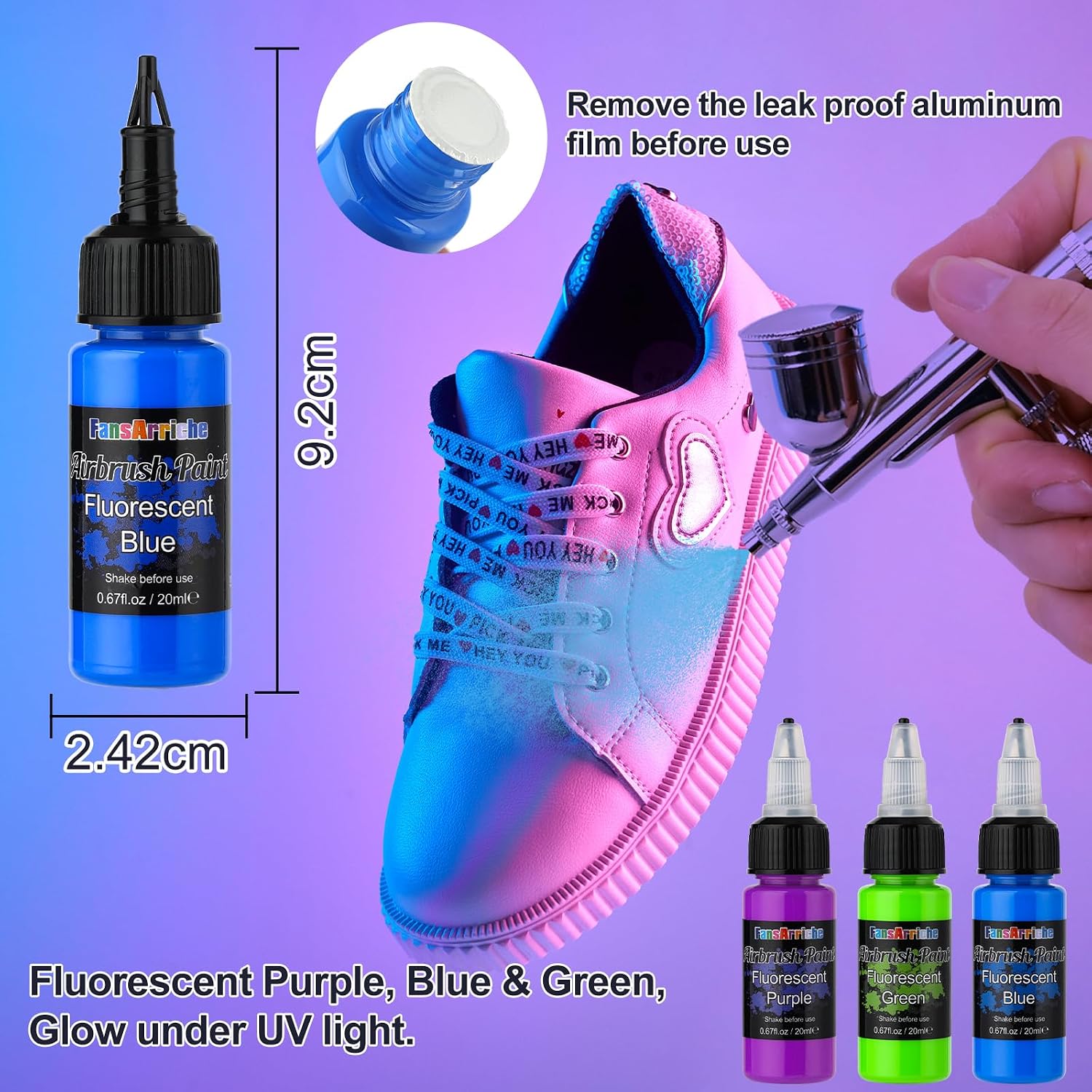 Airbrush Paint, 20 Colors x 20 ml Acrylic Air Brush Paint Kit | Ready to Spray, Water-Based, Opaque & Neon Colors