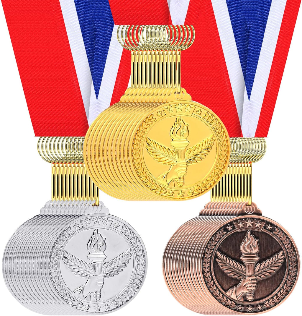 Gold Silver Bronze Medals Bulk, 2" Torch Award Medals | Winner Awards with Neck Ribbon, Metal Gold Silver Bronze