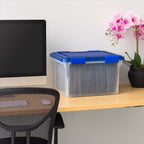 32 Quart Clear Plastic File Storage Box with Gasket Sealed Lid, Legal Size Airtight Document Organizer Bin, Stackable