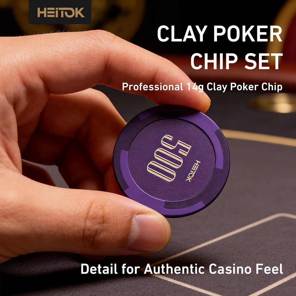300-Piece 14g Clay Poker Chip Set with Denominations, Texas Hold'em | Numbered poker kit for 2-8 players; clay