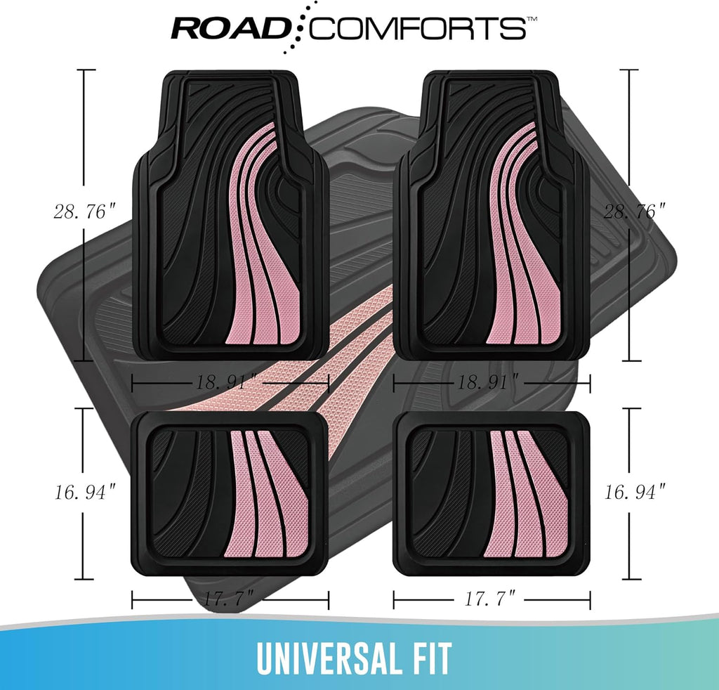 Car Floor Mats Full Set – Front & Rear Car Floor Mats with Aluminum Design, Anti-Slip Backing, All-Weather